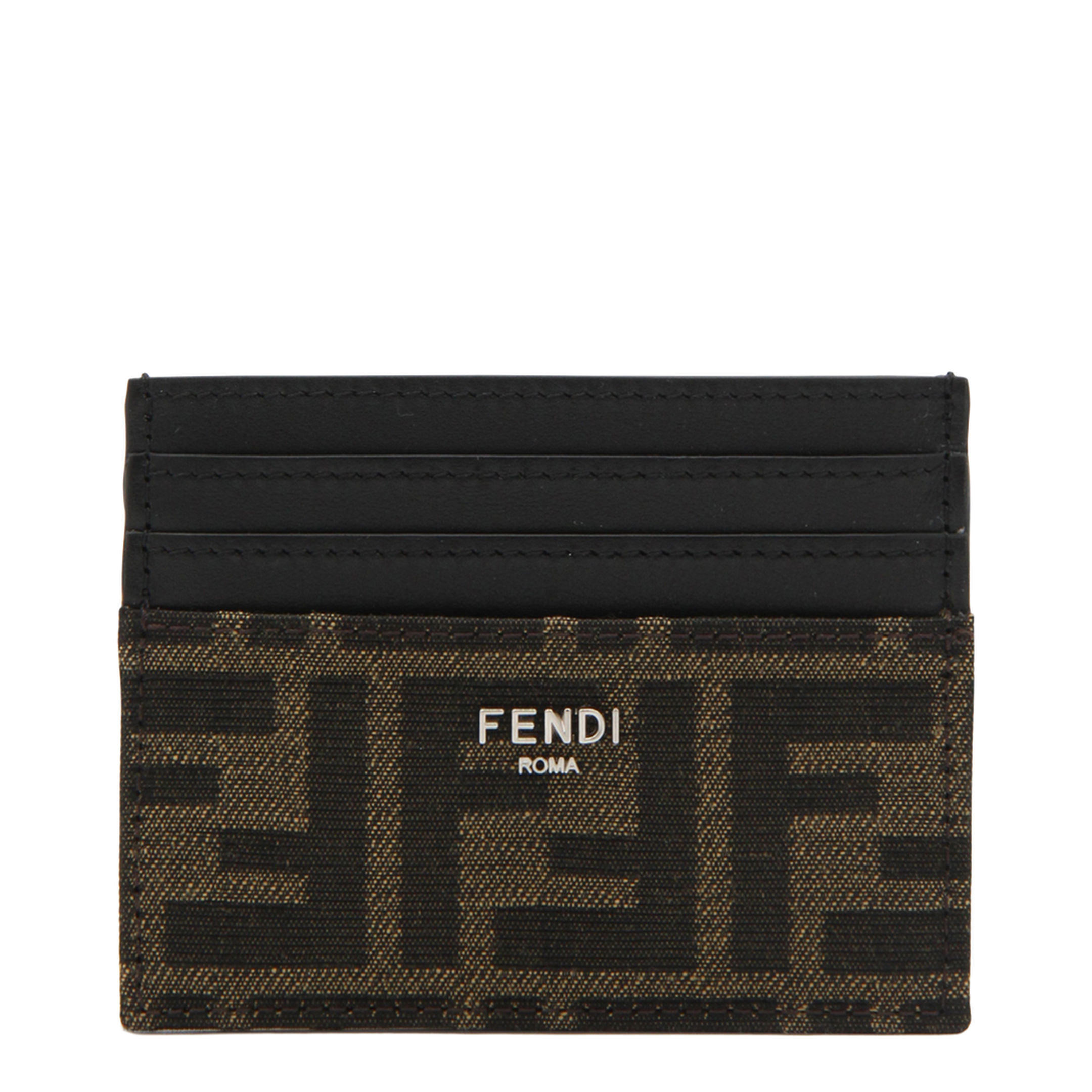 FF Jacquard Card Holder Leather Brown