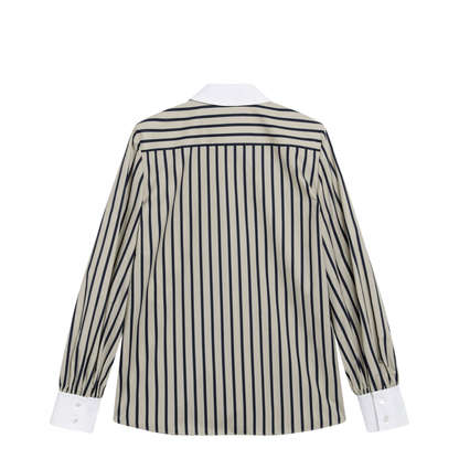 MAYFEYR - Valentino - Striped Cotton Shirt With Scarf In Beige And Blue - 9B3AB8J7AC4V1G