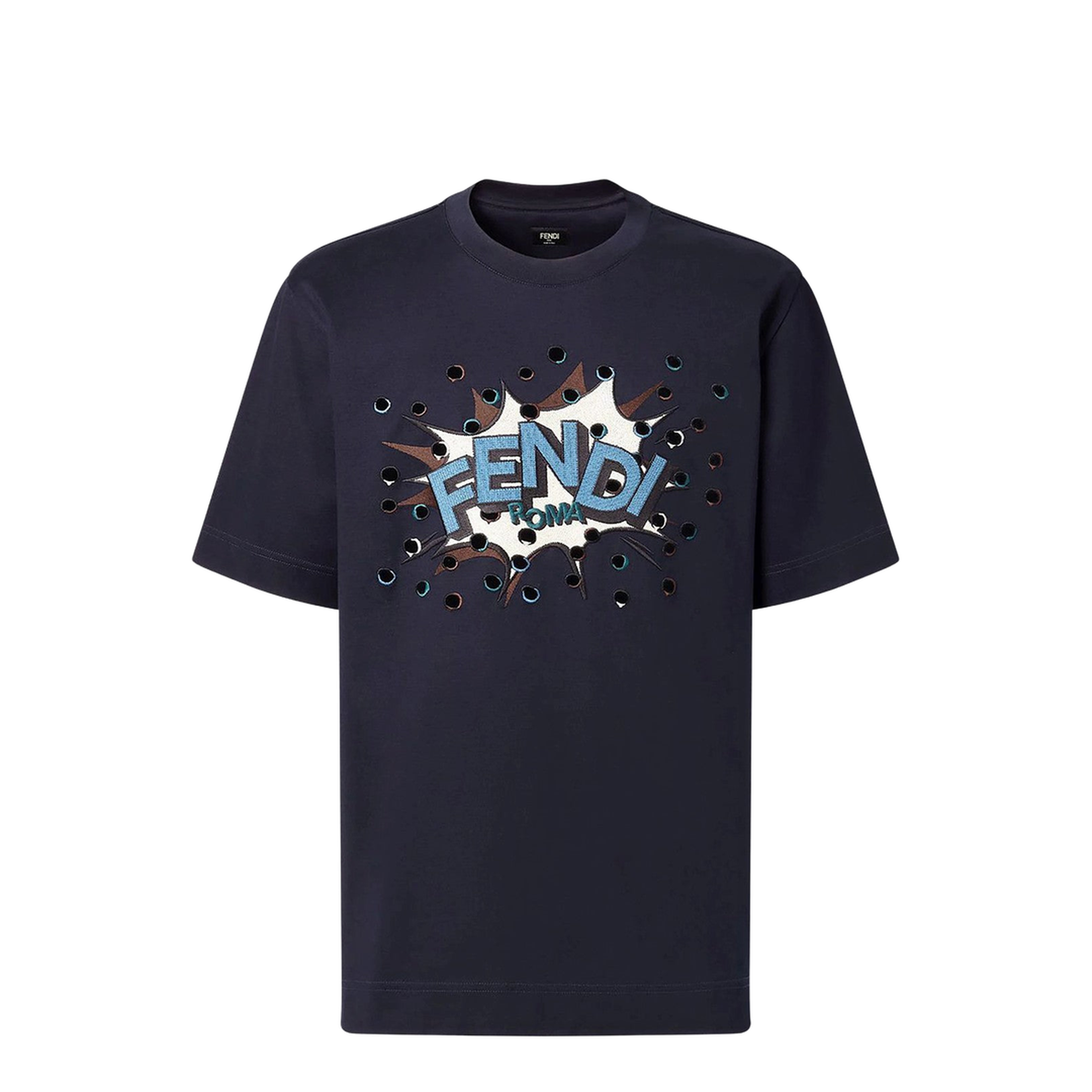 MAYFEYR - Fendi - Dark Blue Cotton T-Shirt With Logo - FY0936AW0XF0QG0
