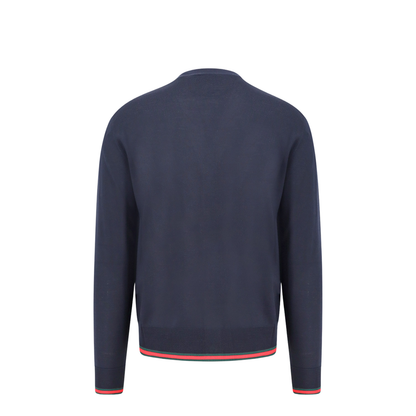 Wool Knit Cardigan with Web in Dark Blue