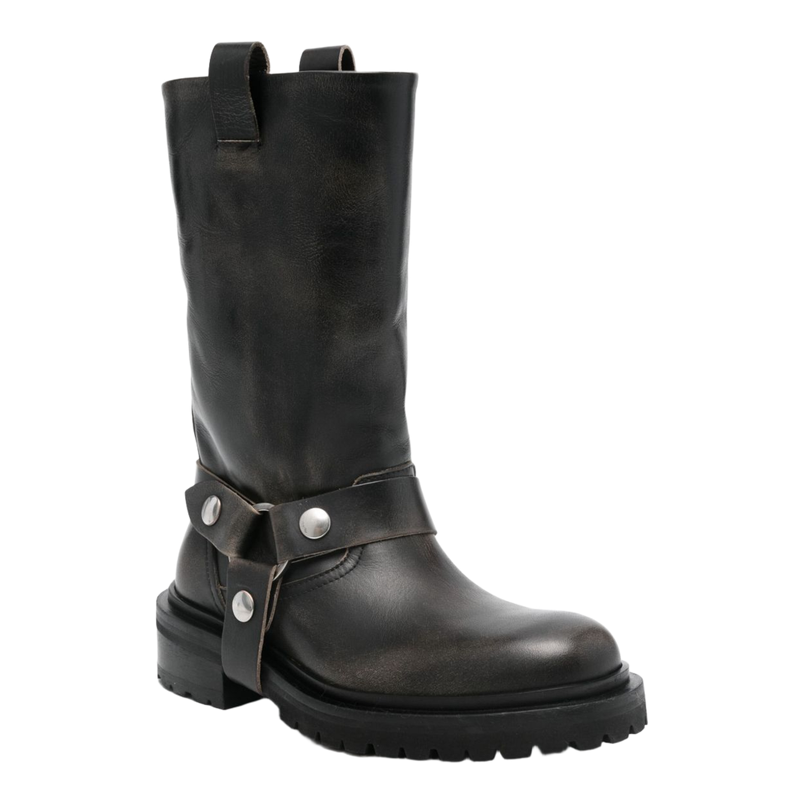 Kurt Boots in Black Leather with Silver Buckle