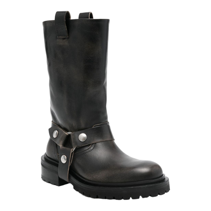 Kurt Boots in Black Leather with Silver Buckle