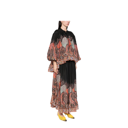 'Rhiannon Ruffle Billow' Silk Blouse In Black Paisley