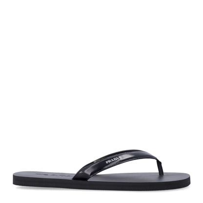 Black Brushed Leather Flip-Flop Sandals