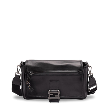 Flux Messenger Leather Crossbody Bag - Black