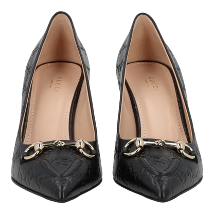 Black Leather Pumps with Horsebit
