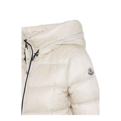 Light Beige Hooded Mid-Length Down Jacket