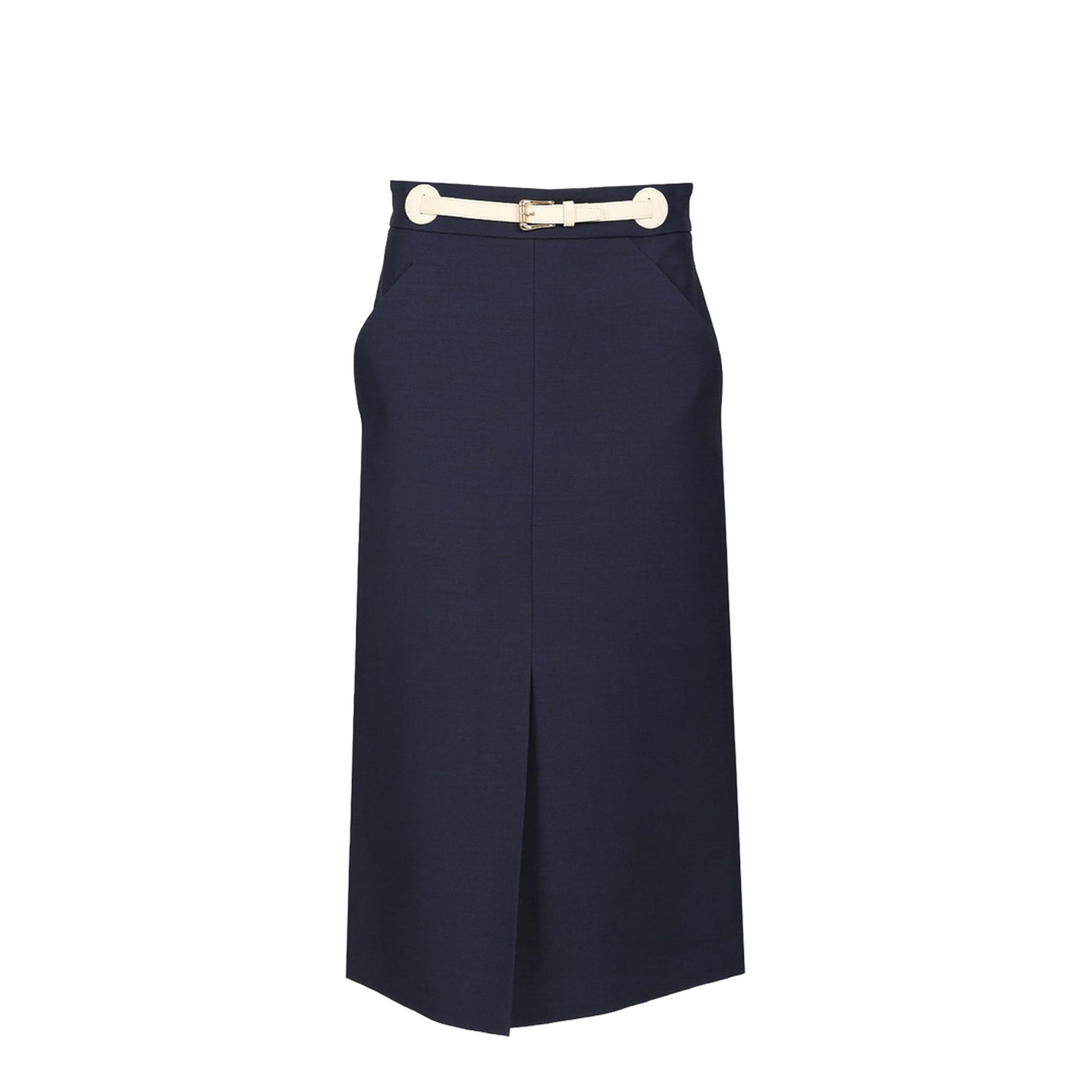 Navy Blue Wool Blend Skirt