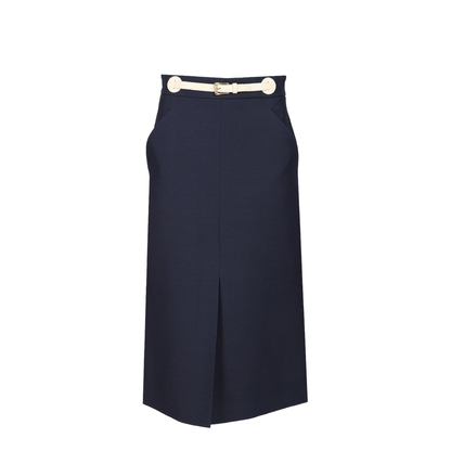 Navy Blue Wool Blend Skirt