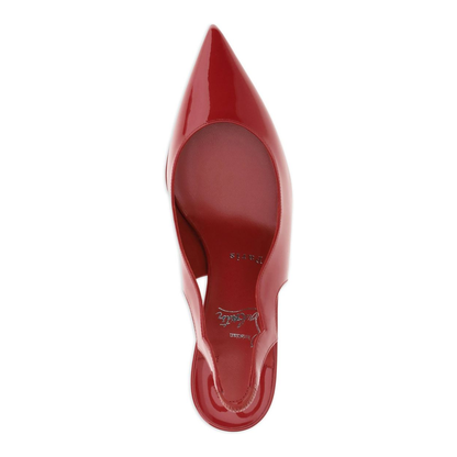Red Patent Leather Slingback Strap Pointed Toe Cutout Detail Stiletto Heel