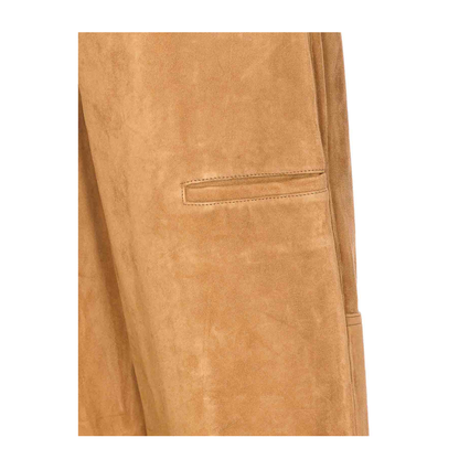 Brown Pants With Belt Loops And Insert Design In Suede