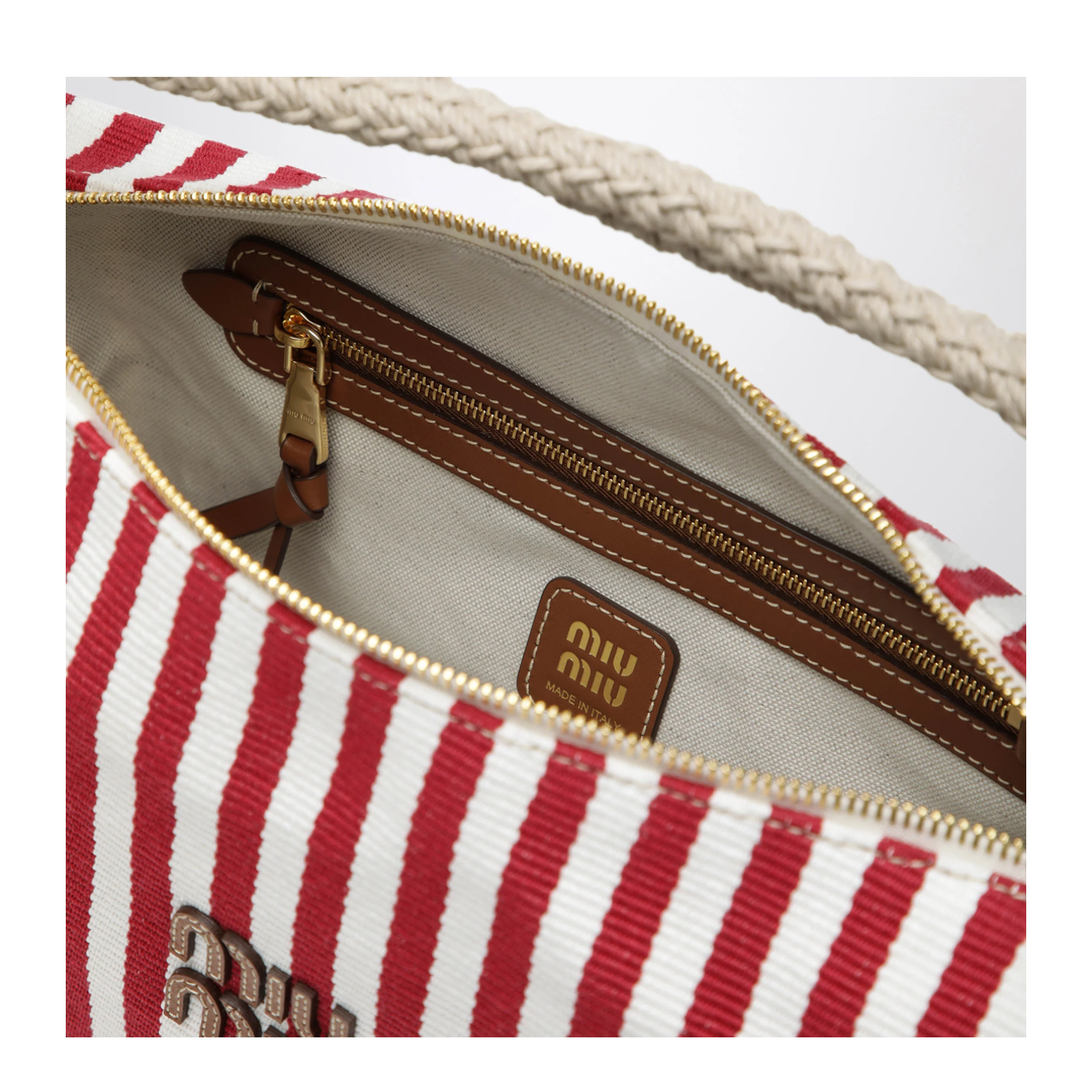 MAYFEYR - Miu Miu - Ruby/Cognac Striped Canvas Bag - 5BC196ILO2I0GF0ZIZ