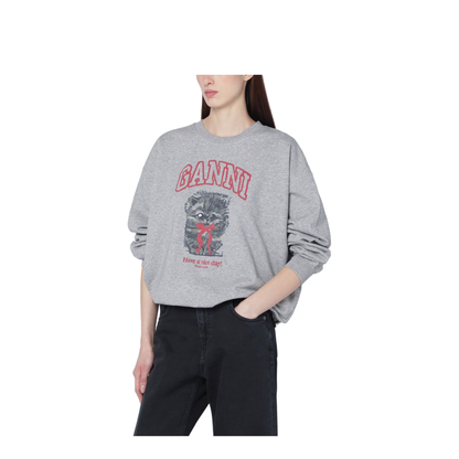 Grey Kitty Sweatshirt with Logo Print
