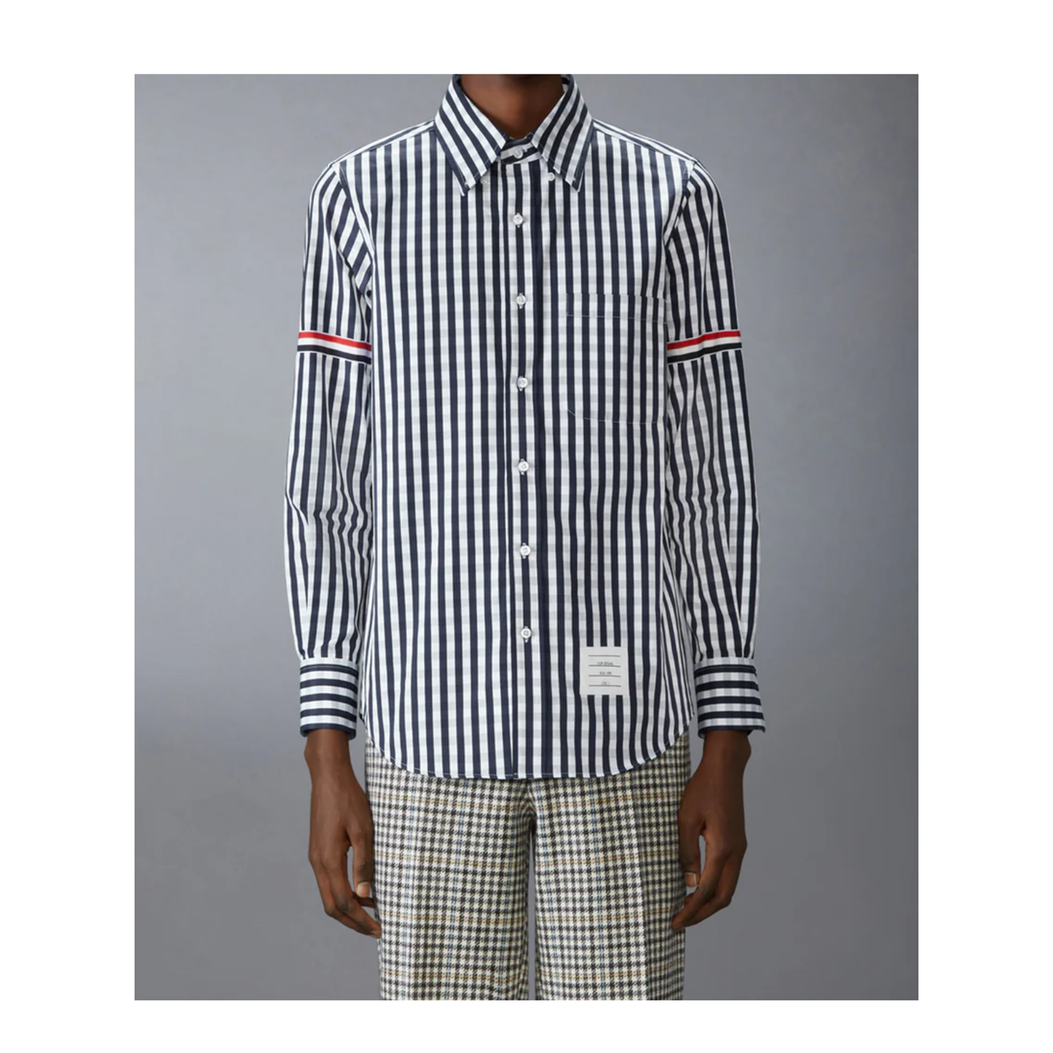 MAYFEYR - Thom Browne - Straight Fit L/S Shirt With Gg Armband In Gingham Check Poplin - MWL301OF0998415