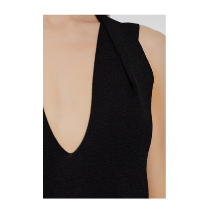 Deep V-Neckline Dress Black