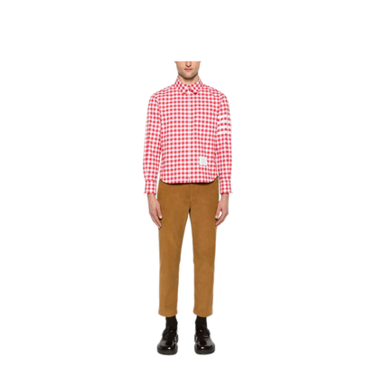 MAYFEYR - Thom Browne - Rc Round Hem Zip Up Shirt With T Bar Puller In 4 Bar Gingham Check Flannel - MWL416AF0945600