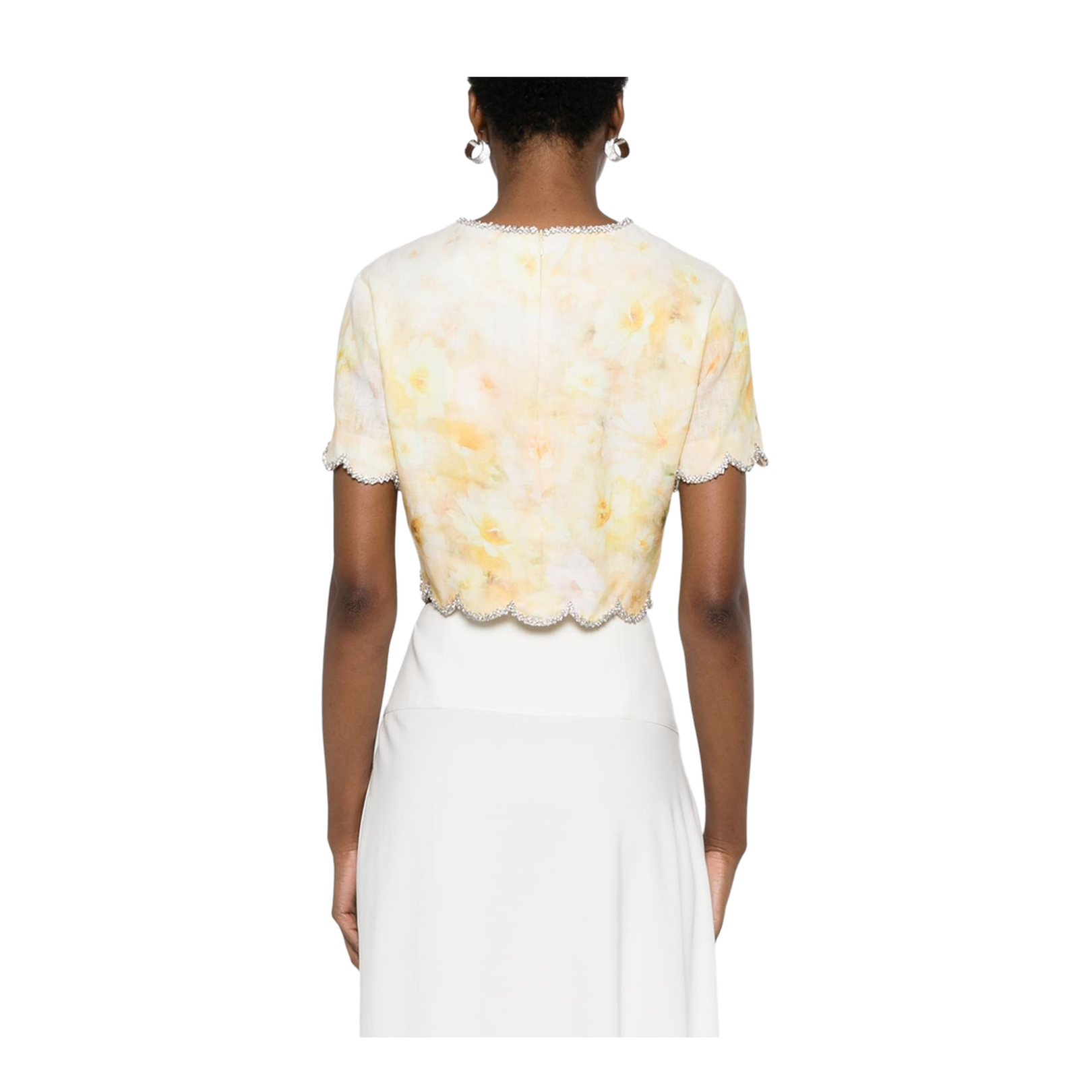 Cropped Floral Printed Linen Top