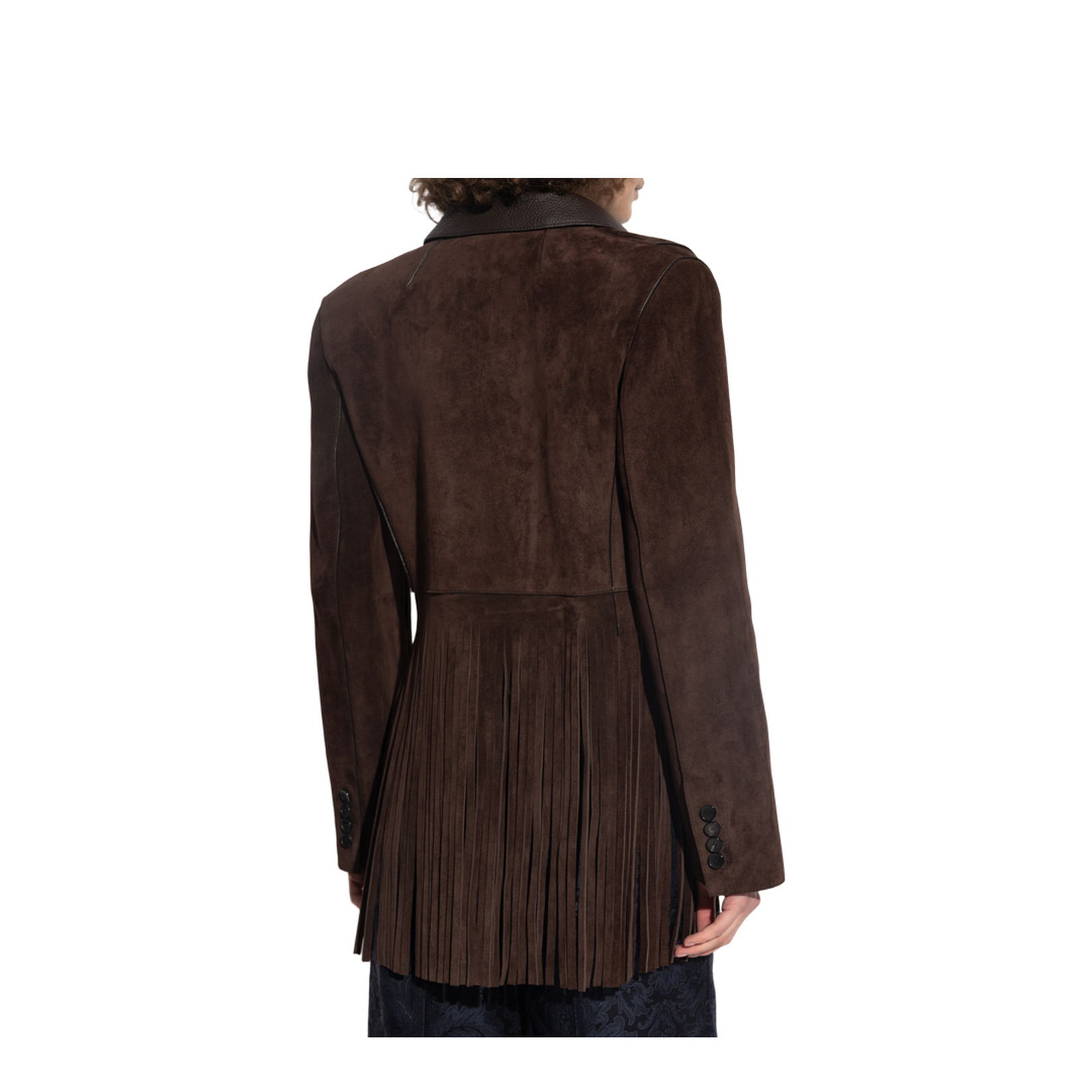 Single-Breasted Suede Jacket with Fringing