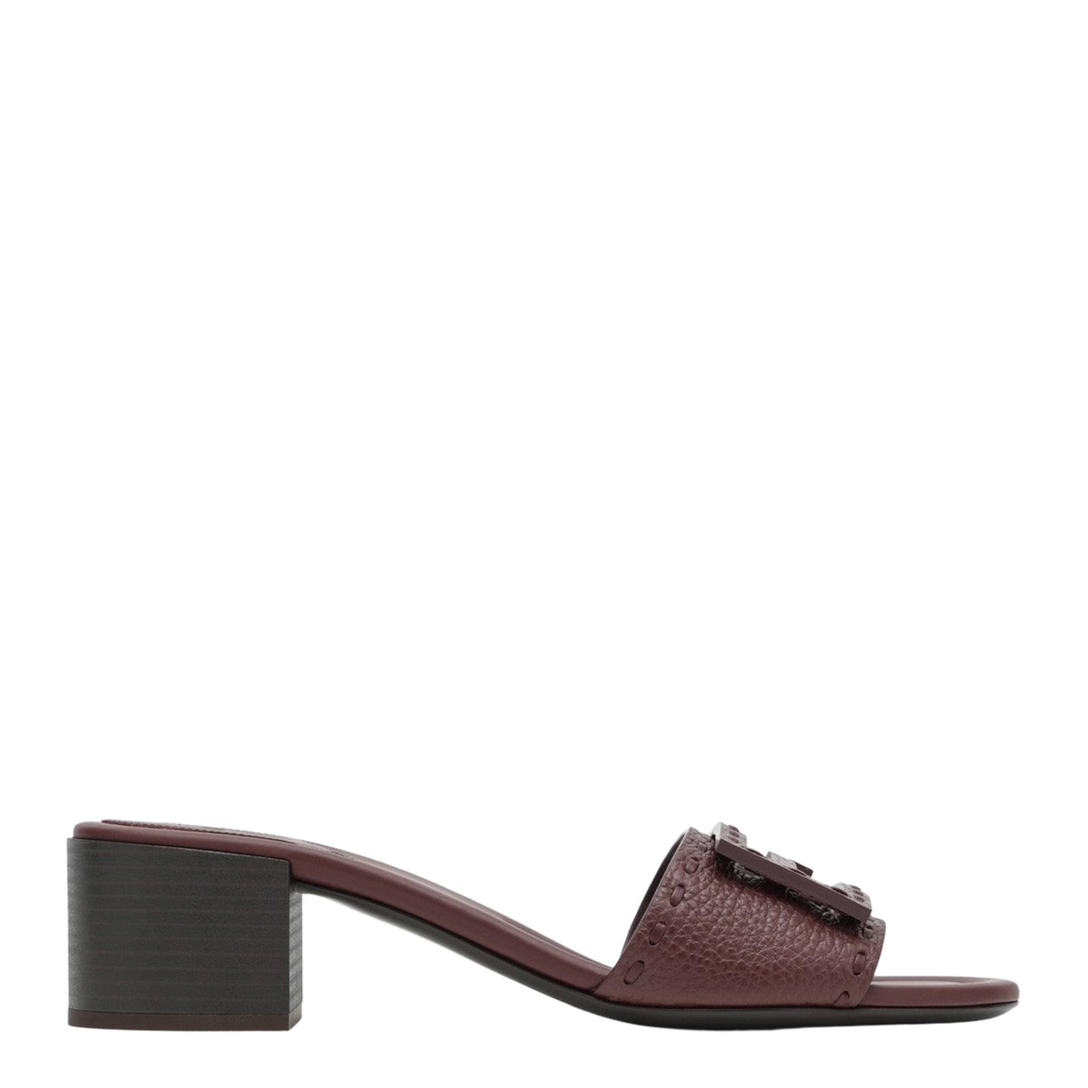 Baguette Burgundy Leather Medium-Heeled Slides
