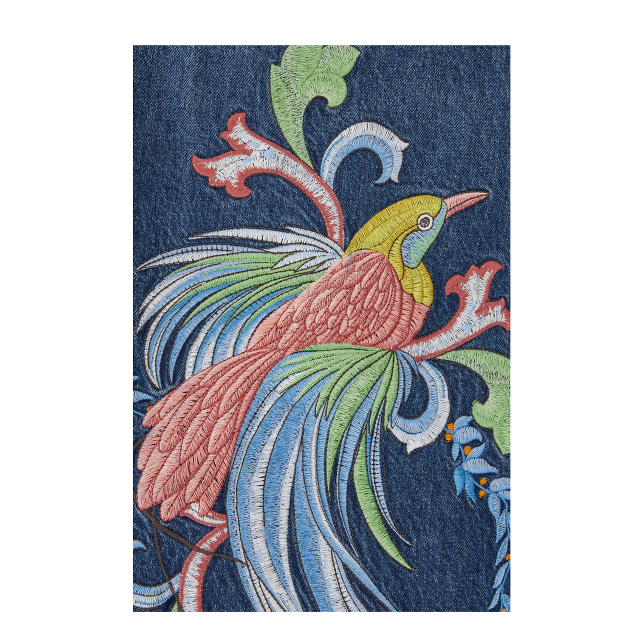 Embroidered Zipped Denim Jacket - Blue