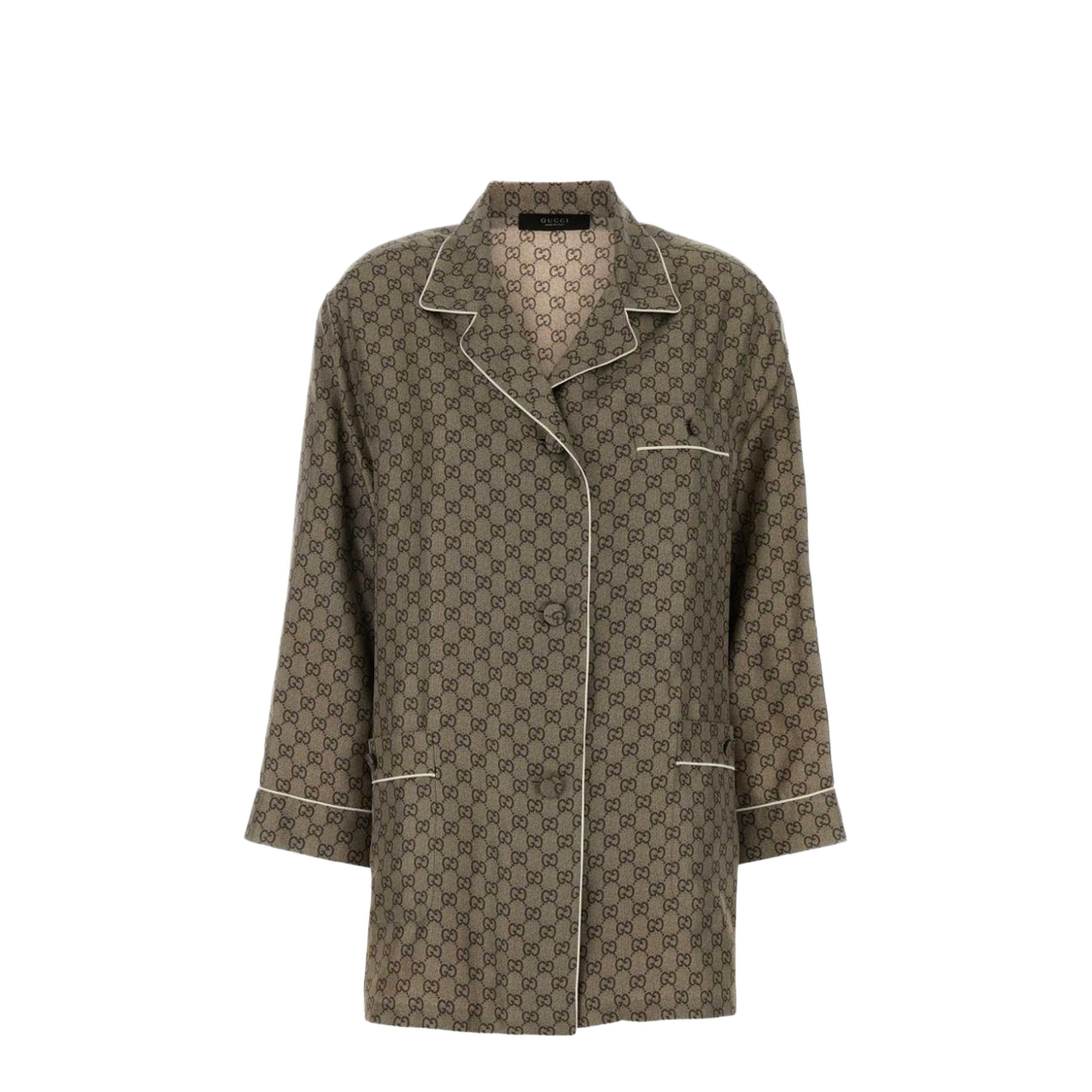 MAYFEYR - Gucci - Printed Silk Twill Shirt In Beige And Dark Brown - 875471ZAUUN2270