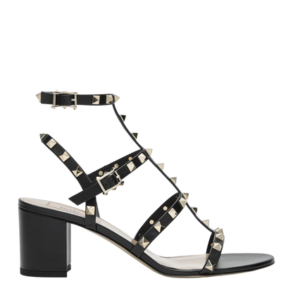 MAYFEYR - Valentino - Rockstud Calfskin Leather Sandals With Studs In Black - 9W2S0491VBP0NO