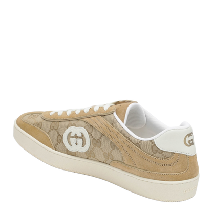 Beige G75 Sneaker in Suede and GG Fabric