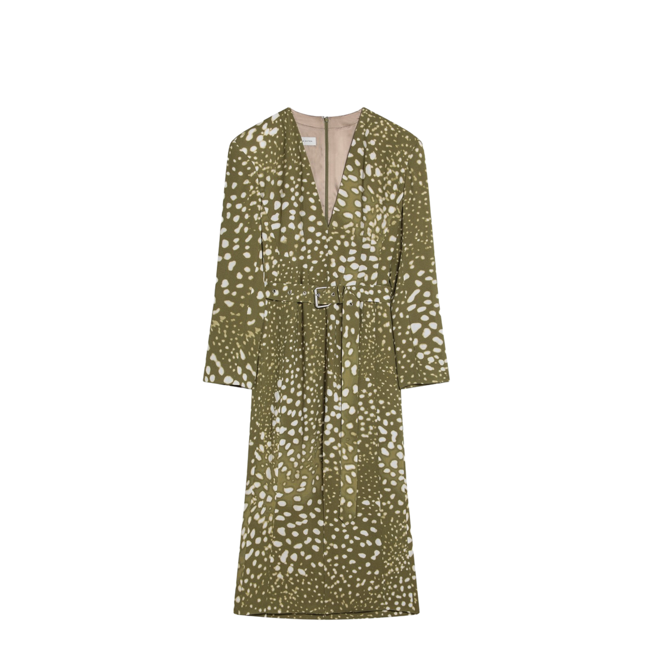 Dress with Belt and Khaki Green Print