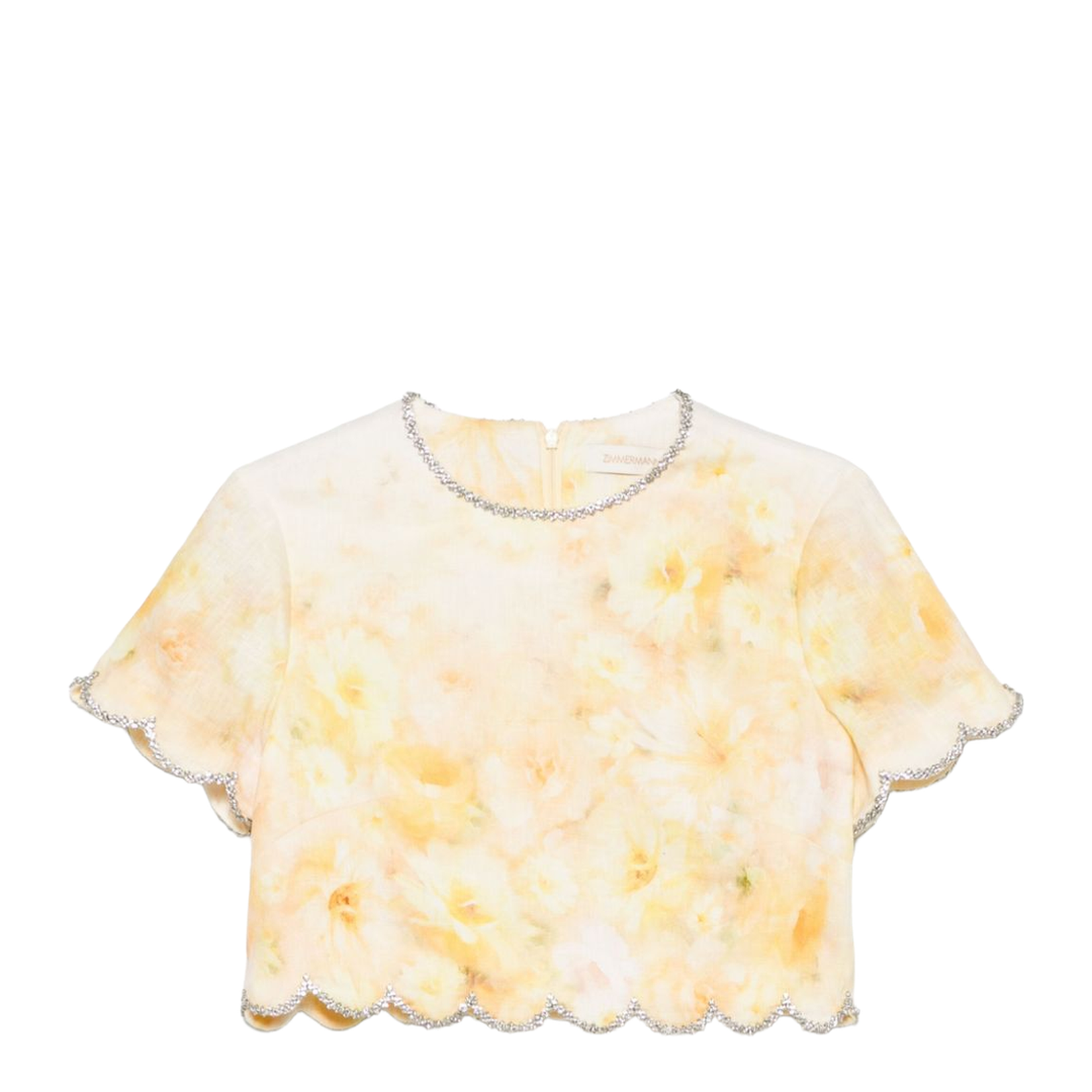 Cropped Floral Printed Linen Top