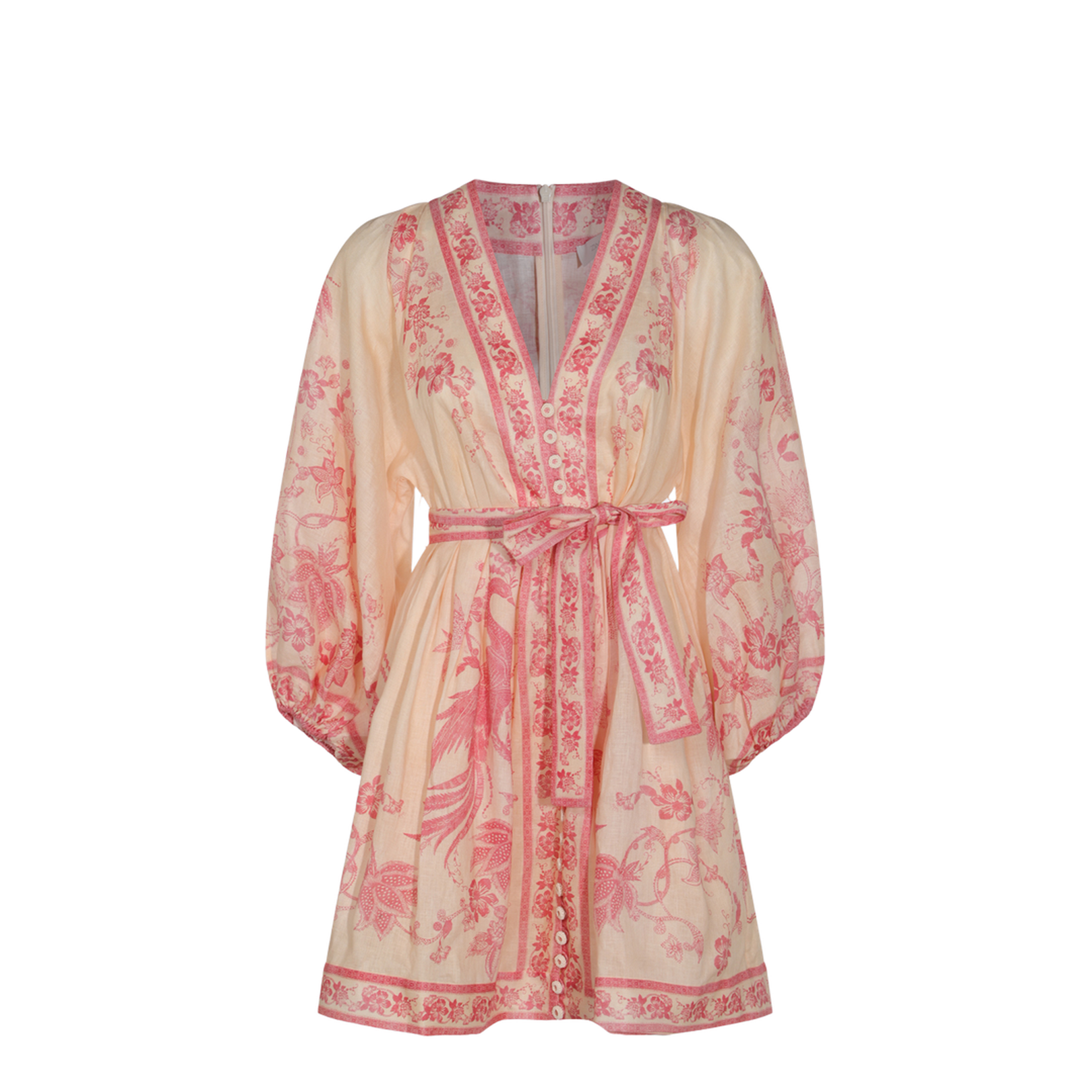 Light Pin Lucky Belted Printed Linen Mini Dress