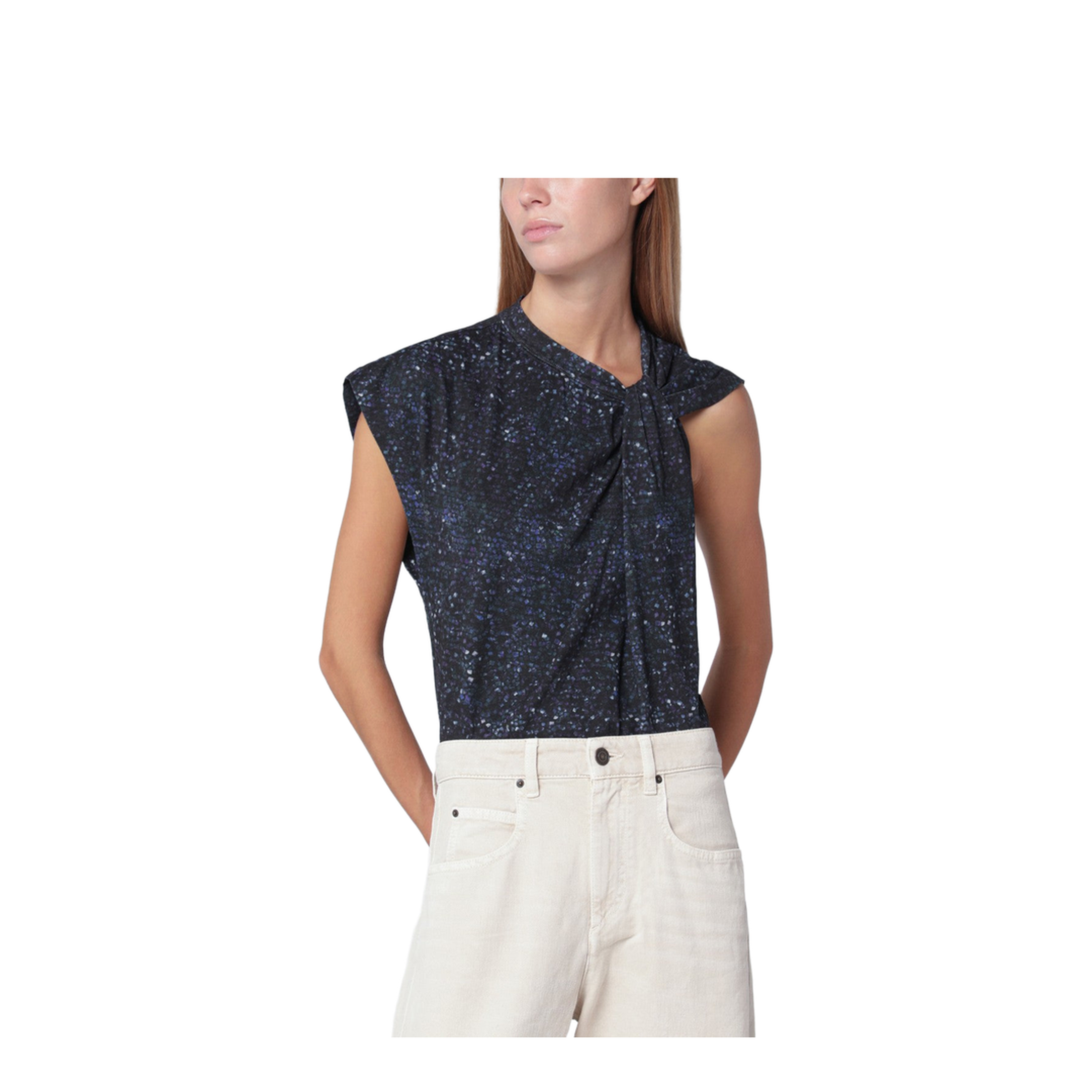 Nayda Asymmetrical T-Shirt with Midnight Blue Print