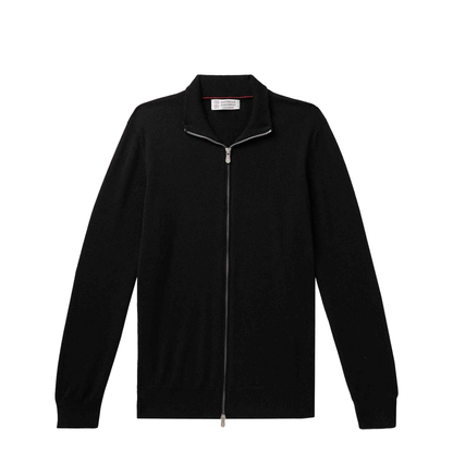 Zipped High Necked Cashmere Cardigan Black