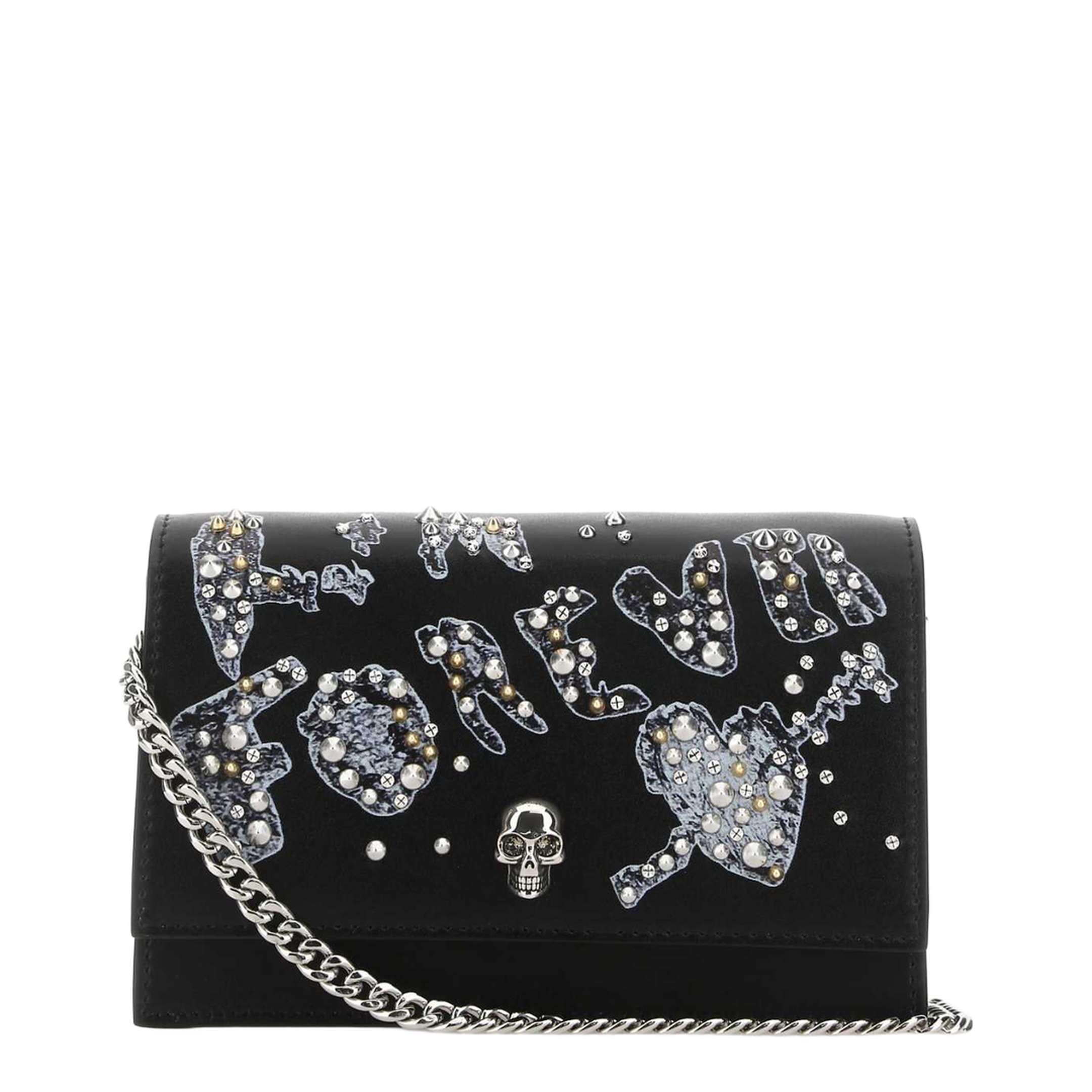 Black Leather Small Skull Clutch