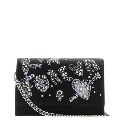 Black Leather Small Skull Clutch