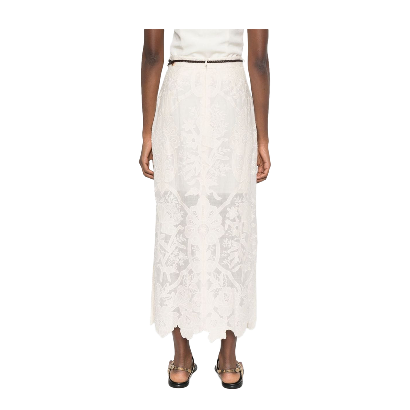 Embroidered Linen Midi Skirt