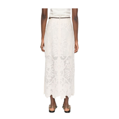 Embroidered Linen Midi Skirt