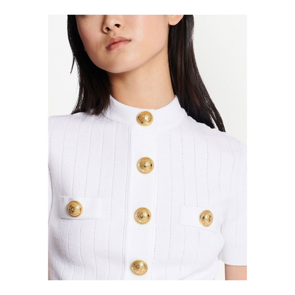 Pointelle Knit Sweater with Gold-tone Buttons
