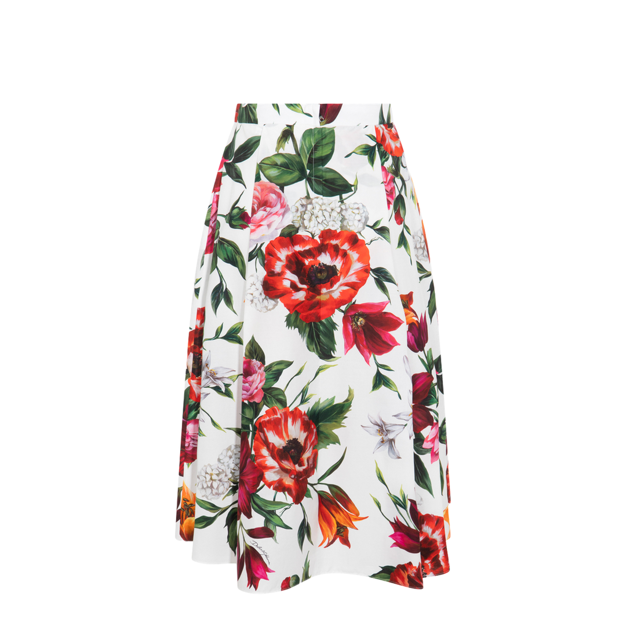 Flower-print Pleated Poplin Skirt