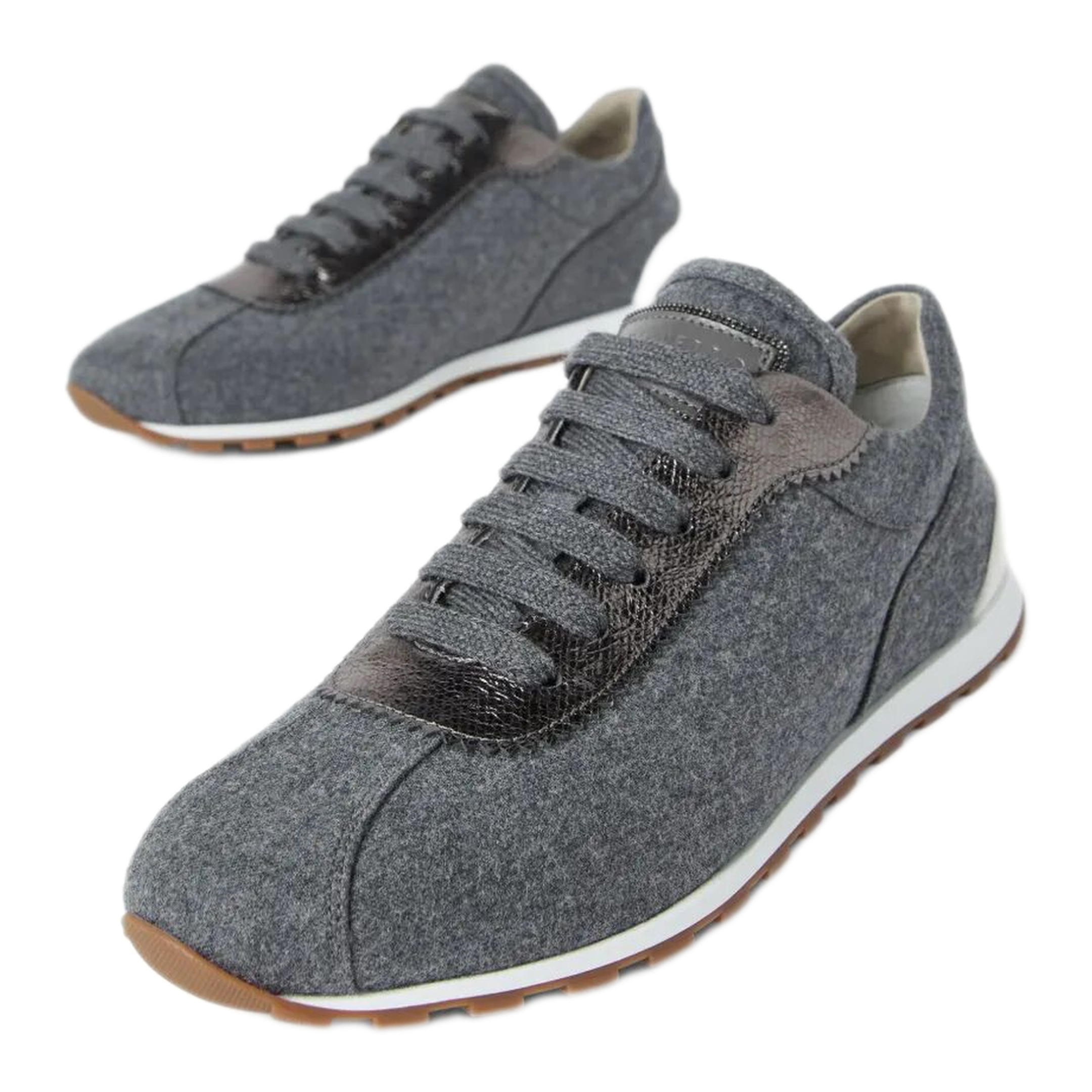 MAYFEYR - Brunello Cucinelli - Virgin Wool Flannel And Lamé Calfskin Runners With Monili - MZ26G3031C003