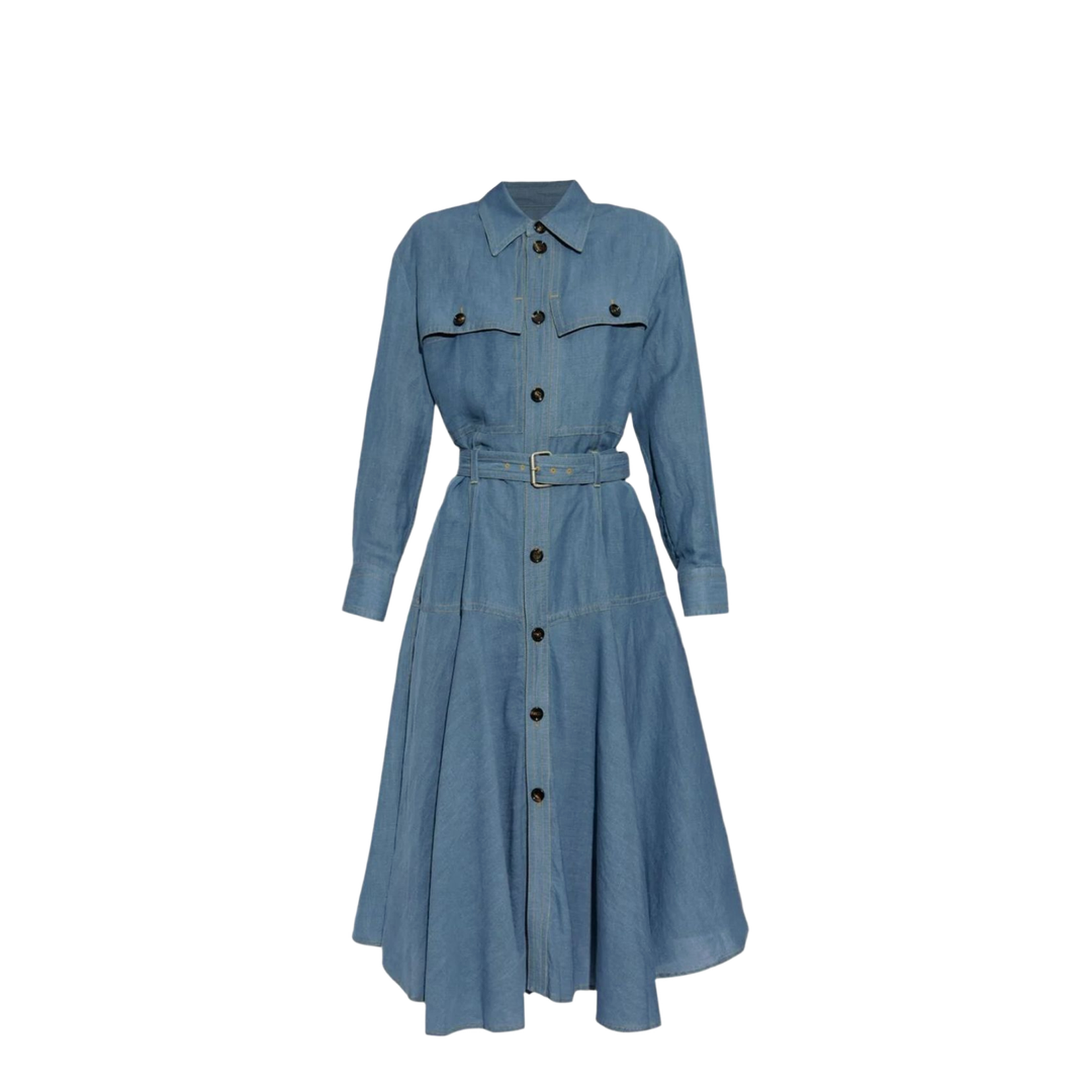 Blue Front Button Fastening Dress