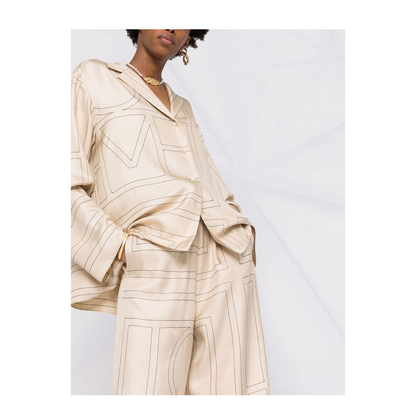 White Pants with All-Over Monogram in Silk