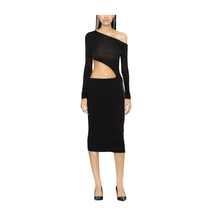 Ribbed Silk-Blend Pencil Skirt