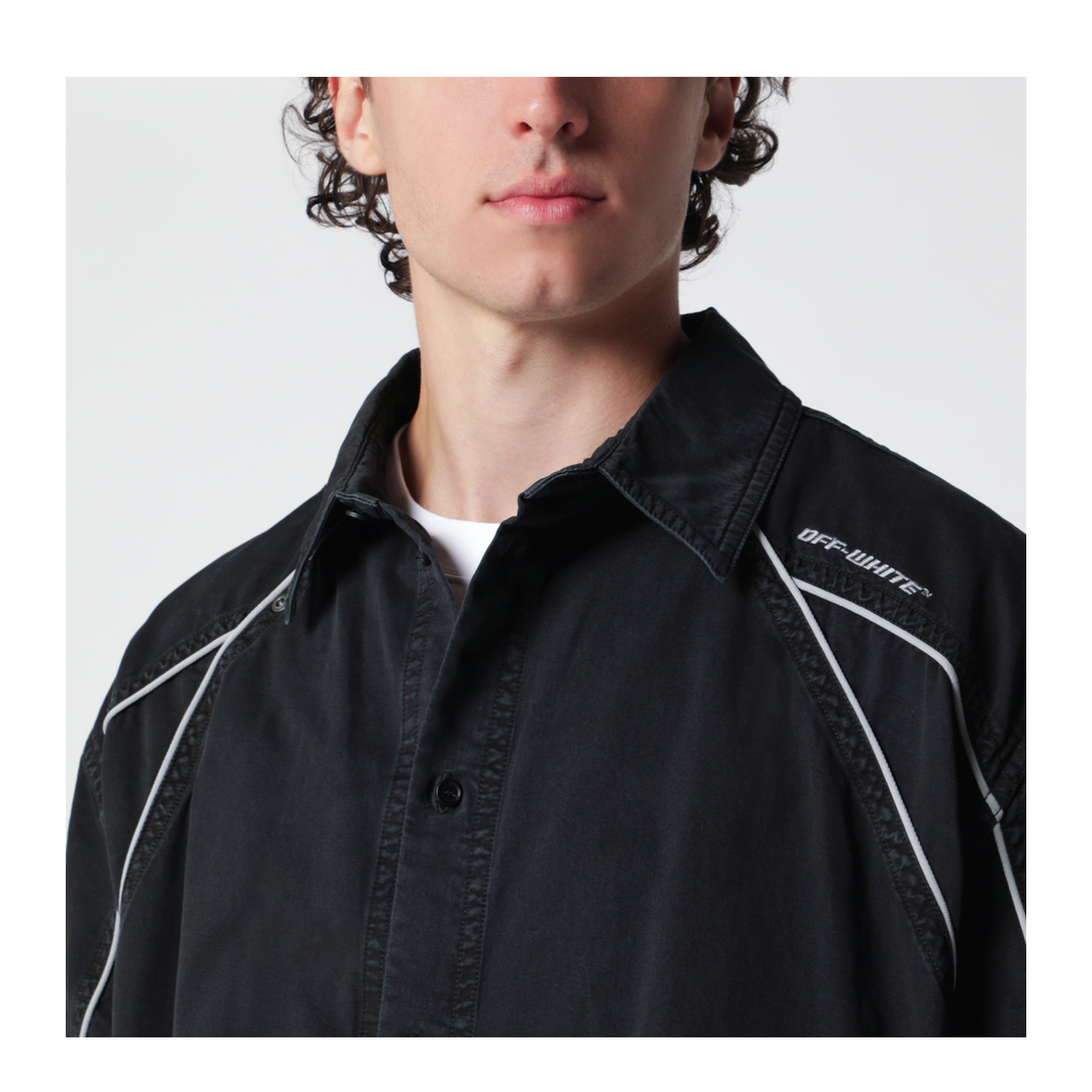 MAYFEYR -  - Off-White Black Owr Garment-Dyed Gabardine Sporty Bowling Shirt - OMGG01IS26FAB0010001