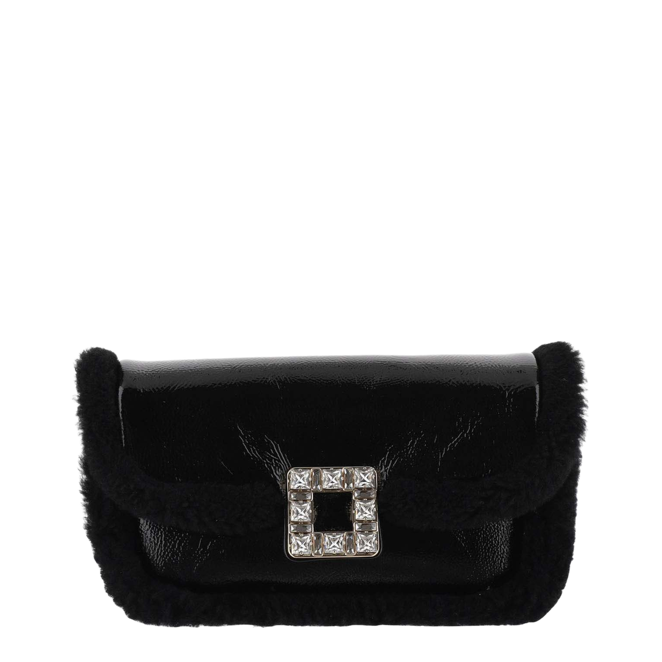 Shearling Strass Buckle Clutch Bag
