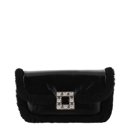 Shearling Strass Buckle Clutch Bag
