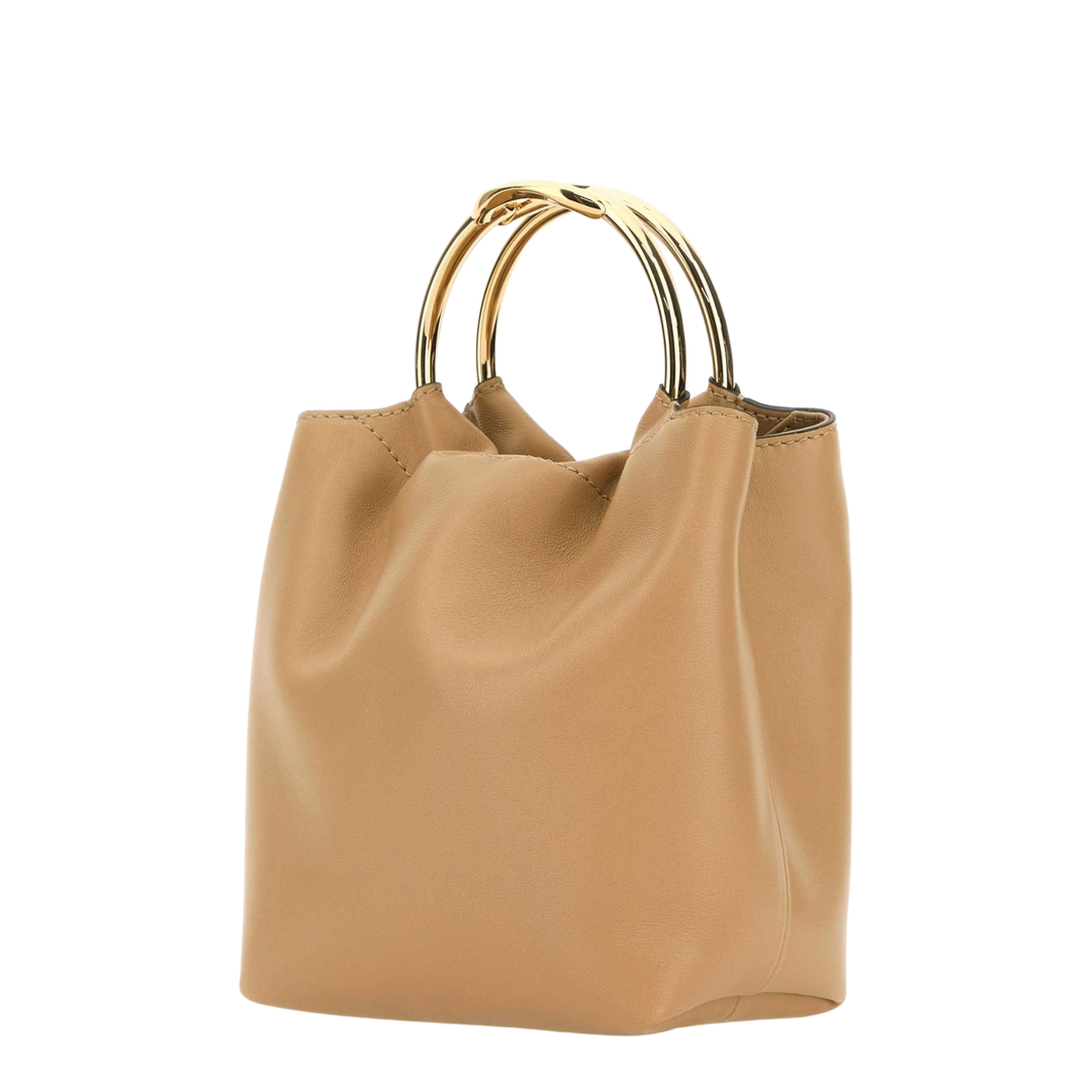 Beige leather bucket bag