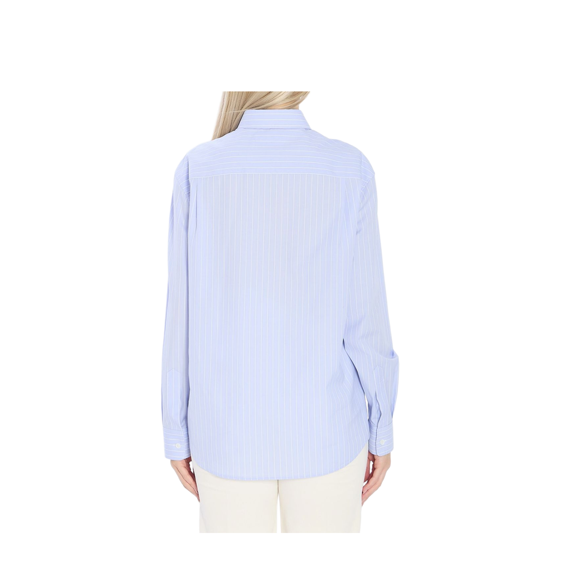 Light Blue Shirt with All-Over Stripe Motif and Embroidered
