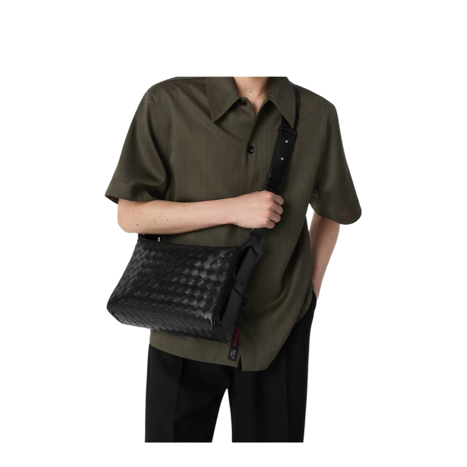 Zipper Closure Handbag with Foldable Top Handle and Woven Finish