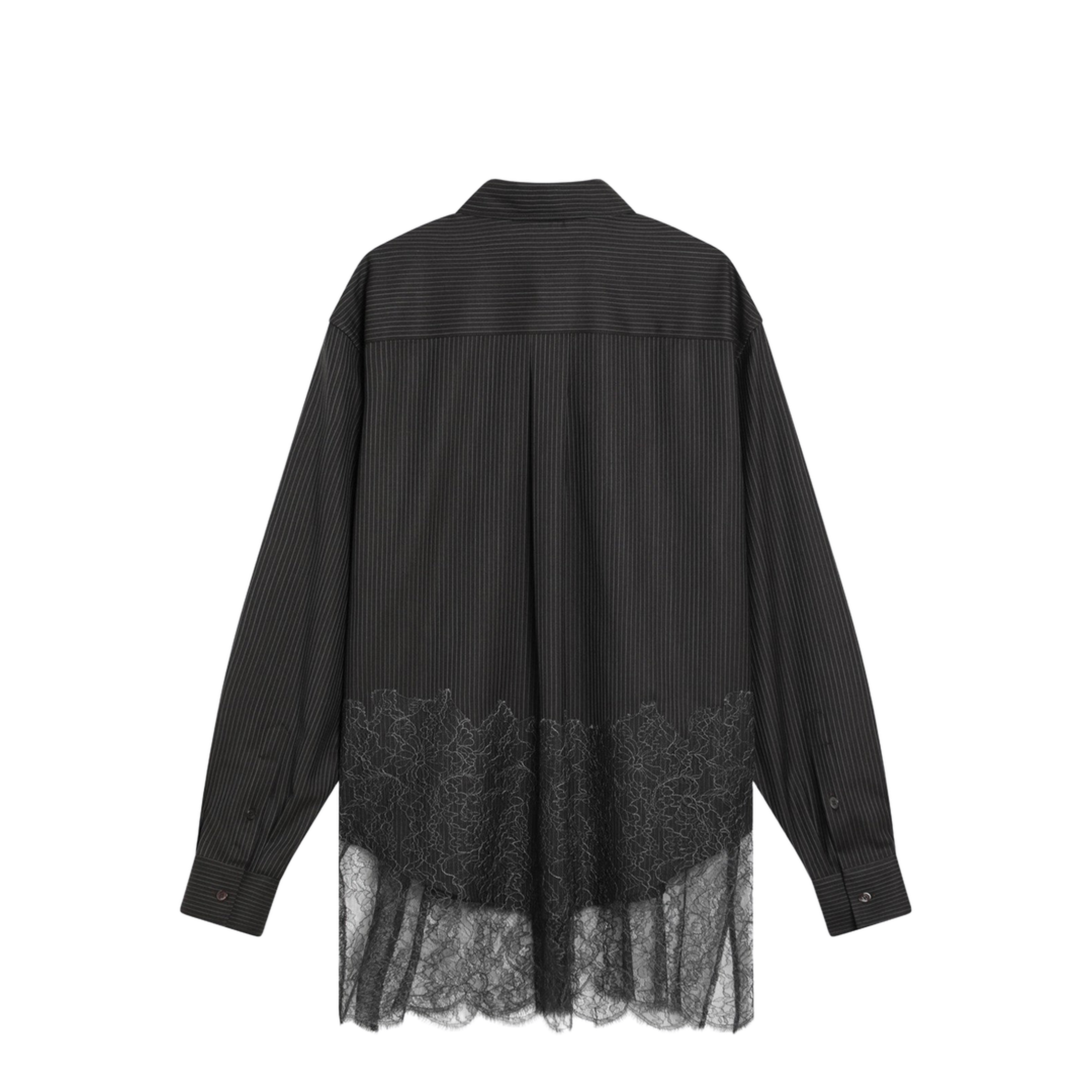 Espresso Pinstriped Wool Shirt with Lace