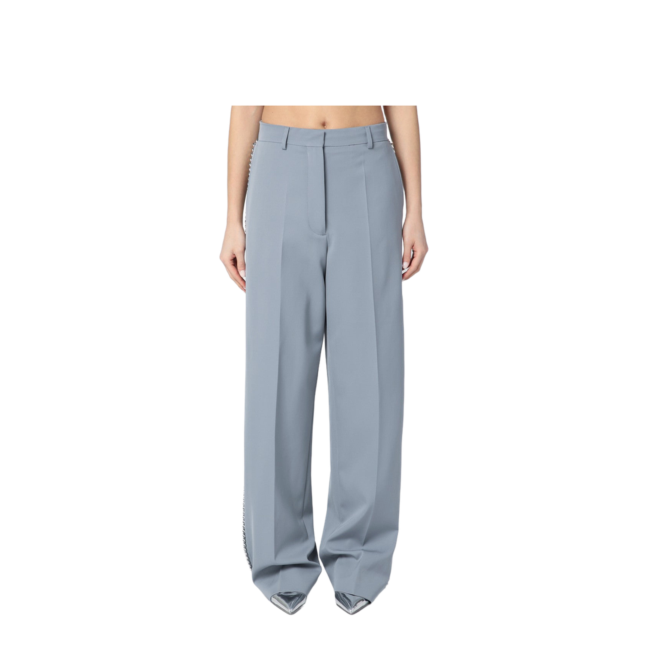 Wide-leg Light Grey Falabella Pants with Chain